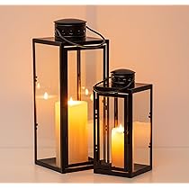 NUPTIO Kaars Lantaarns Indoor Hout: Decoratieve Lantaarn voor Kaarsen Kerst Decoratie - Echt Glas Outdoor Winddicht Balkon Buiten de Deur Open Haard Woonkamer Rustiek Xmas Huis 26cm