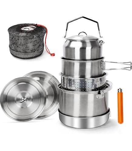 Set Pentole 7 Pezzi ROSSETTO, Acciaio Inox, Con Manico Rimovibile, Padelle Antiaderenti Senza PFAS, Per Tutti I Piani Cottura