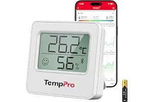 TempPro TP357 rumstermometer inomhus bluetooth hygrometer, Vit, 1 styck | och temperaturmonitor med smart app och data inspelning med fuktighetssensor för babyrum, kontor (Tidigare ThermoPro)