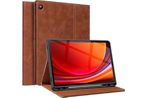 Gexmil Leder Hülle für Samsung Galaxy Tab A9+ Plus 11 Zoll,mit Stylus Halter,Automatischer Schlaf/Aufwachen,Smart Folio Echtes Leder Hülle Anti-Fingerabdruck,Einstellbarer Ständer,Braun