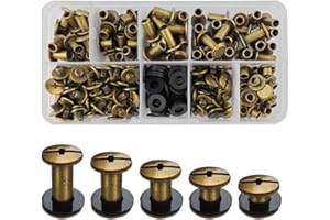 SHSMPXOY 100 Sets Chicago Screws M5*4/6/8/10/12mm Chicago Book Binding Screws Rivets for Leather Metal Rivet Replacement Repair for DIY Book Scrapbook Bookbinding, Bags,Collars(Bronze)