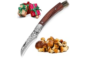 DRACHENADER Couteau Champignon, Couteau à Champignons en Damas VG10, 67 Couches, Brosse Intégrée, Liner Lock, Pour Camping
