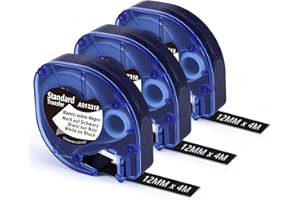 Aken Compatible avec Dymo Letratag Ruban Blanc sur Noir 12mm x 4m A913318 913318, Compatible avec Dymo LetraTag LT-100H LT100T XR 200B