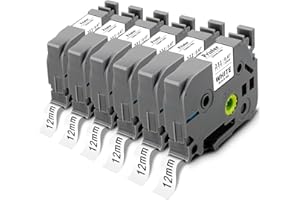 6X Pristar 12mm Compatible para Brother TZe-231 TZe231 TZ-231 TZe 12mm Negro sobre Blanco Laminado para Brother PT-H100 H110 E110 H107B D210 H105 E550WVP P900W 1000 P750W 1080 D400 H101C, 12mm x 8m