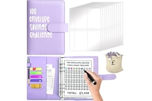 RHZXD 100 Envelope Challenge Binder, Purple Saving Challenge Binder, Cash Binder, Savings Binder, Money Saving Envelope for School, Home, Office