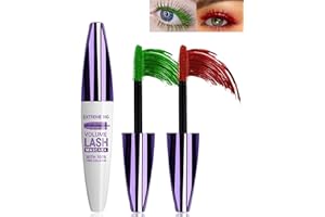 LESTPOLA 2PCS Green Red 5D Telescopic Mascara for Eyelashes, Waterproof Smudge-proof Long Lasting Colored Mascara, Voluminous Curling Non-clump Mascara, False Lash Effect Extension Makeup, Cosplay Party Use