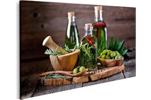 islandburner Bild auf Leinwand Oliven Öl Und Flaschen Oliven Kräuter Vor Dunkelem Hintergrund Bilder Wandbilder Poster