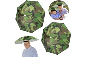 Realure 2 Pcs Head Umbrella Hats with Elastic Bands, Camo Funny Umbrella Hat, Mini Portable Hands Free Fishing Caps, Outdoor Sun Rain Hats for Women, Adult & Kids