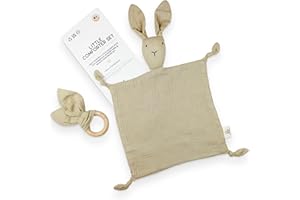 Little Giggles Co.® Bunny Baby Comforter - Soft Cotton Muslin Comforter Security Blanket & Sensory Toy in Natural Beige - Neutral Newborn Baby Gifts