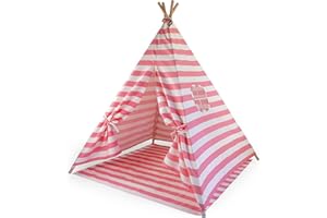 HEJ LØNNE Tipi Zelt für Kinder mit Bodenmatte 120 x 120 x 150 cm - Kinderzelt für Drinnen - Spielzelt Kinder Tipi mit Bodendecke und Fenster - inkl. Beutel und Anleitung