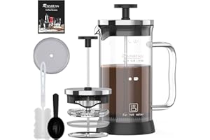 RAINBEAN Cafetiere a Piston 350 ml / 3 tasses French Press, Filtre en Acier Inoxydable Cafetière Piston, en Verre Borosilicaté Résistant à la Chaleur (350 ml, Verre)