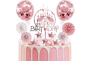 BOYATONG Tortendeko Geburtstag Rosegold, 17 Stück Glitter Cake Topper, Acryl Burg Happy Birthday Kuchendeko, Torten Deko für Mädchen Frauen Geburtstag Party