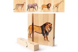 QYDKWK Holzpuzzles für Kinder ab 2 Jahren Chunky Tierpuzzle 4 in 1 Tier-Blockpuzzle Montessori Holzspielzeug Geschenke für Kleinkinder Jungen und Mädchen
