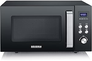 ‎SEVERIN SEVERIN 2-in-1 Mikrowelle mit Glasboden und Grill, zum Auftauen und Erhitzen, Mikrowellengerät mit großer Nutzfläche für eckiges Geschirr, Schwarz/Edelstahl, MW 7763