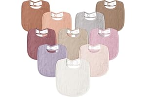 Susurration Muslin Baby Bibs 10Pack Soft Square Adjustable Baby Dribble Bandana Bibs With Adjustable Snaps for Unisex Baby Girls & Boys