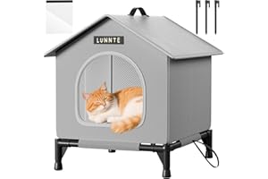 Katzenhaus Outdoor, Katzenhöhle für Draußen, Katzenhaus Für Draußen Winterfest Wasserdicht, Welpenhütte im Freien, Mit abnehmbarem Transparentem Vorhang (34x40x47cm, Grau)