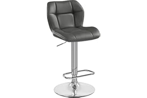 Yaheetech Bar Stool, PU Leather Breakfast Bar Chair, Swivel Height Adjustable Barstools, Counter Stools with Backrest for Home Kitchen, Restaurant, Grey