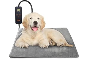 Toozey Cat & Dog Heating Mat Indoor 60 x 45 cm, Timing & Temperature Adjustable Safe Electric Pet Heating Blanket, Soft Heat Blanket for Newborns/Small/Elderly Cats and Dogs, Grey - M