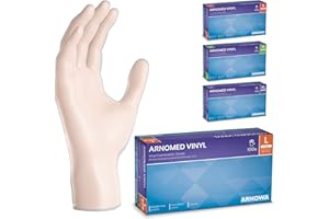 100x ARNOMED® Gants vinyle jetables taille L, Gants chirurgie & laboratoire à usage unique, Gants vinyle à usage unique sans poudre & latex, Moufles en vinyle en S, M, L, XL