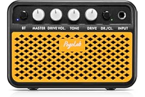 Mini Guitar Amp, POGOLAB 2 x 5 W Portable Electric Guitar Amplifier with Clean & Overdrive Effects, Rechargeable Battery, BT Wireless, Headphone Jack, Compact GuitarAmplifiers for Practice Party