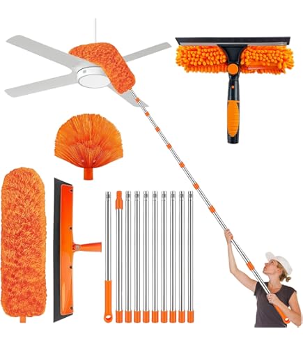 Vilde Multifunctionele telescopische bezem, roterende driehoekige borstel, telescoopsteel van 140-327 cm, verstelbaar, spinnenwebbezem met telescoopsteel, robuuste metalen steel voor hoge reiniging Vilde Multifunctionele telescopische bezem, roterende driehoekige borstel, telescoopsteel van 140-327 cm, verstelbaar, spinnenwebbezem met telescoopsteel, robuuste metalen steel voor hoge reiniging