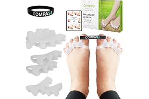 COMPASJ Separador de Dedos de los Pies + Banda Anti-juanetes - Corrector de juanetes de silicona para enderezar dedos torcidos - Separador Silicona Dedos Superpuestos - Corrector Hallux Valgus 0% BPA (Blanco)