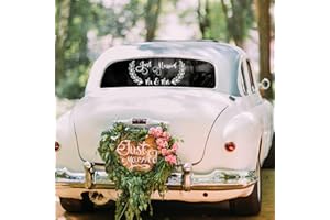 AFFEGIFTS Just Married Voiture Autocollant, Autocollant Just Married Car Decal Sticker Voiture Decoration Voiture Mariage Deco Voiture Mariage de Lune de Miel (Les feuilles)