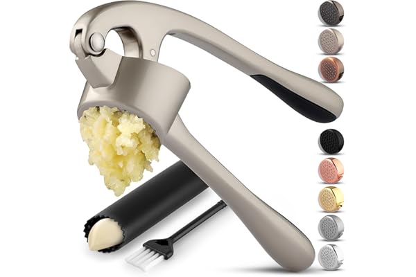 Zulay Kitchen Grand presse-ail de qualité supérieure – Grand bol pour gros ail – Outil de hachoir à ail antirouille – Éplucheur et brosse en silicone faciles à presser et à nettoyer (argenté)