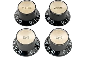 Musiclily Pro Metrische Gitarre Knöpfe Potiknöpfe Top Hat Bell Knobs 2 Volume 2 Tone Set für Epiphone LP SG Style E-Gitarre, Schwarz mit Gold Metalleinlage