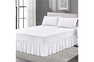 GC GAVENO CAVAILIA Fitted Valance sheet, Wrinkle Free Bedding Sheets, Breathable Single Bedsheet, Non Iron Frilled Fitted Valance Sheet, White