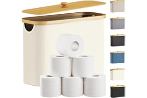 Lifewit 23L Toilet Roll Storage, Bathroom Storage Box Holder Stand with Lid, Bamboo Multifunctional Toilet Paper Basket Cabinet with Handle, White