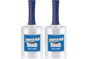 TAPEBEAR Mini Film Estirabl, Film Transparente para Embalar 13cm x 305M Con Asas, Film Adhesivo Protector para Mudanzas, Film Embalaje para Cubrir Muebles, Cajas Carton Mudanza y Objetos, 2Rollo