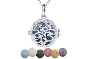 EUDORA Harmony Ball Aromaterapia Naszyjnik dla kobiet z dyfuzorem olejków zapachowych, łańcuszek na szyję, do medytacji, biżuteria do aromaterapii, z kamieniem lawy wulkanicznej, 5 szt./7 szt, Srebro
