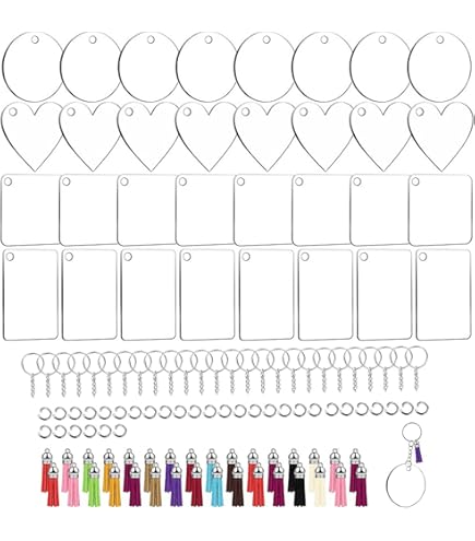 75 Stuks Sleutelhanger Blanks Kwast Set, Acryl Sleutelhanger Blanks Set Helder Acryl Ornamenten Blanks Sleutelhangers Kwast Sleutelhangers Dubbelzijdige Kleurstof Sublimatie Touw DIY Kit