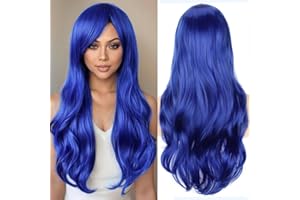 COLORFUL PANDA Colorfulpanda 71 cm, długie, niebieskie, falowane, kręcone, pełne falowane włosy, peruka anime, cosplay, kostium na Halloween, imprezę, syntetyczne peruki dla kobiet, 70 cm