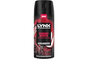 Lynx Fine Fragrance Collection Cherry Spritz Premium Deodorant Body Spray Antiperspirant for 72 hours of freshness, infused with a cherry, red apple & amber scent 150 ml