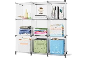FUNLAX Cube Bookshelf, 9 Cube Storage Unit Bookcase Portable Shelf Plastic Cube Storage Shelving for Clothes Books Toys Yarn Shoes