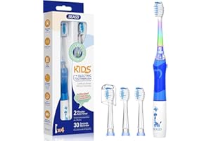 Seago SG-977 elektryczna szczoteczka do zębów dla dzieci w wieku od 3-12 lat, z kolorowym światłem, inteligentny timer, 4 miękkie głowice, wodoszczelna, dla dziewczynek i chłopców (niebieska, DE)