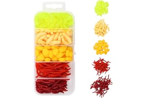 Dokeno 161pcs Appâts de Pêche Faux Asticots en Plastique Souple - Vers Artificiels en Boîte - Leurres de Pêche en Caoutchouc