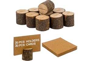STORMSHOPPING Wood Place Card Holders, 20Pcs Rustic Wooden Table Number Holders and 30Pcs Kraft Table Place Cards, Wood Photo Picture Holder, Ideal for Wedding Party Table Name and More