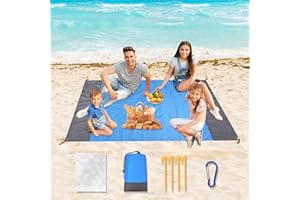 TAIXING Koc plażowy, 210 x 200 cm, wodoszczelny, bez piasku, składany, lekka mata poliestrowa na plażę, kemping i piknik, z kieszenią na sznurek, 4 narożniki do mocowania