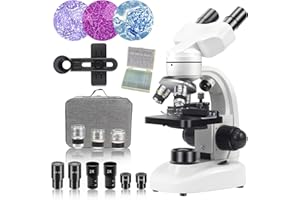 ESOLDNIC Binocular Microscope for Kids Students Adults, 40X-2000X Compound Biological Microscopes for Laboratory School Home Education with WF10X and WF25X Eyepieces, Mechanical Stage, 30PCS Microscope Sildes