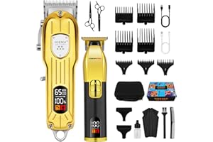 HIENA PRO Professional Hair Clippers Set for Men, Barber Kit for Hair Cutting, Cordless Rechargeable Clippers and Trimmers Set, Hair Cutting Kit with LED Display, USB, Gifts for Men Gold Black