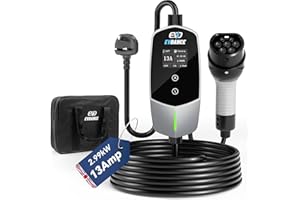 EVDANCE EV Charger Cable Type 2 to 3 Pin Plug 20ft/6.1m [6/8/10/13A] Current Adjustable Portable Electric Car Charger with 0-12h Time Delay, IP66, Type 2 Charging Cable for EV & PHEV, Sliver