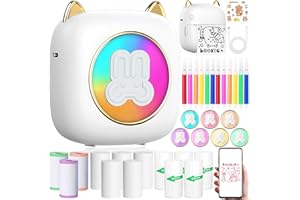 ZZXLOPEZ Mini Imprimante Portable, Imprimante Photo Thermique sans Fil Bluetooth avec 14 Rouleaux de Papier, Imprimante Intelligente Bluetooth pour iOS & Android pour D'étiquettes, Images, Journal