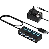 SABRENT 4-Port Hub | With Individual Power Switches and LEDs, USB 3.0, Includes 5V/2.5A Power Adapter (HB-UMP3)
