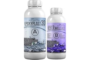 DIPON 1,5 KG Resina epossidica EpoxyPlast 3D B20 JewelCast per resina artificiale, ultra trasparente, eccellente protezione UV, gioielli, resina colata, vetro trasparente