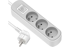 ‎ELECTRALINE Electraline 32024 Prima 3 gniazda 16A Listwa zasilająca z przełącznikiem, długość 1,5 metra, biały/szary