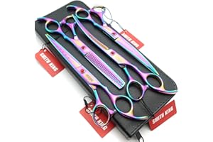 SMITH KING 7 Zoll Hundepflege Schere Set Hund gerade Ausdünnungsschere gebogene Schere 4Stk Set