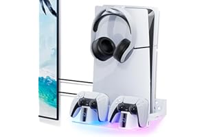 Mytrix RGB Kit de Montage Mural avec Double Station de Charge pour PS5, Support d'étagère Compatible avec Les Consoles PS5 et Nouvelles PS 5 Slim, avec Support pour Casque
